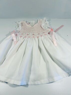 Bonnie Baby Smocked Dress 3-6 Month White Pink Heirloom Easter Baptism Baby Girl